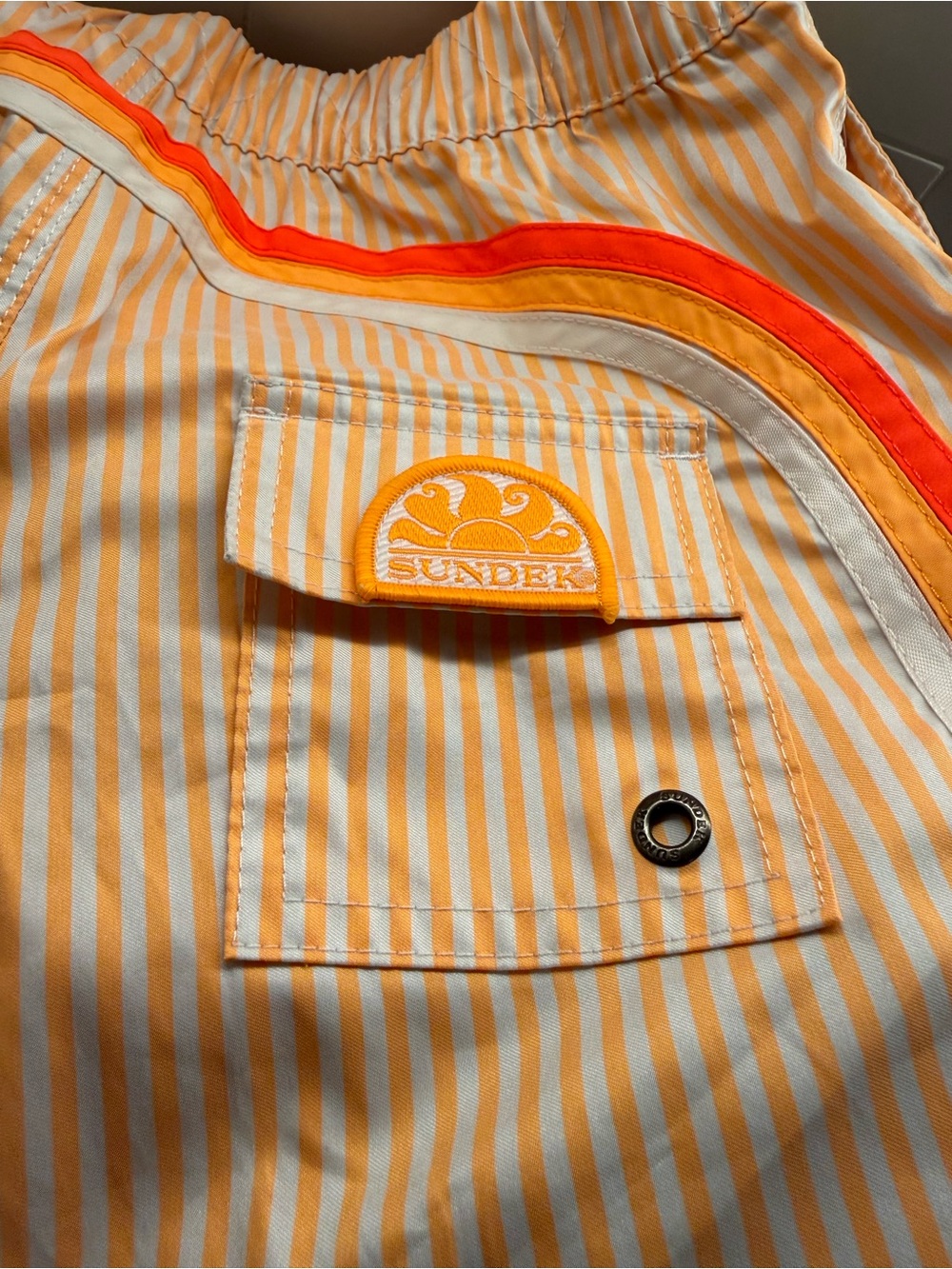 Sundek Pale Orange Striped Swim Shorts with Red-Orange Piping - Picture 4 of 6